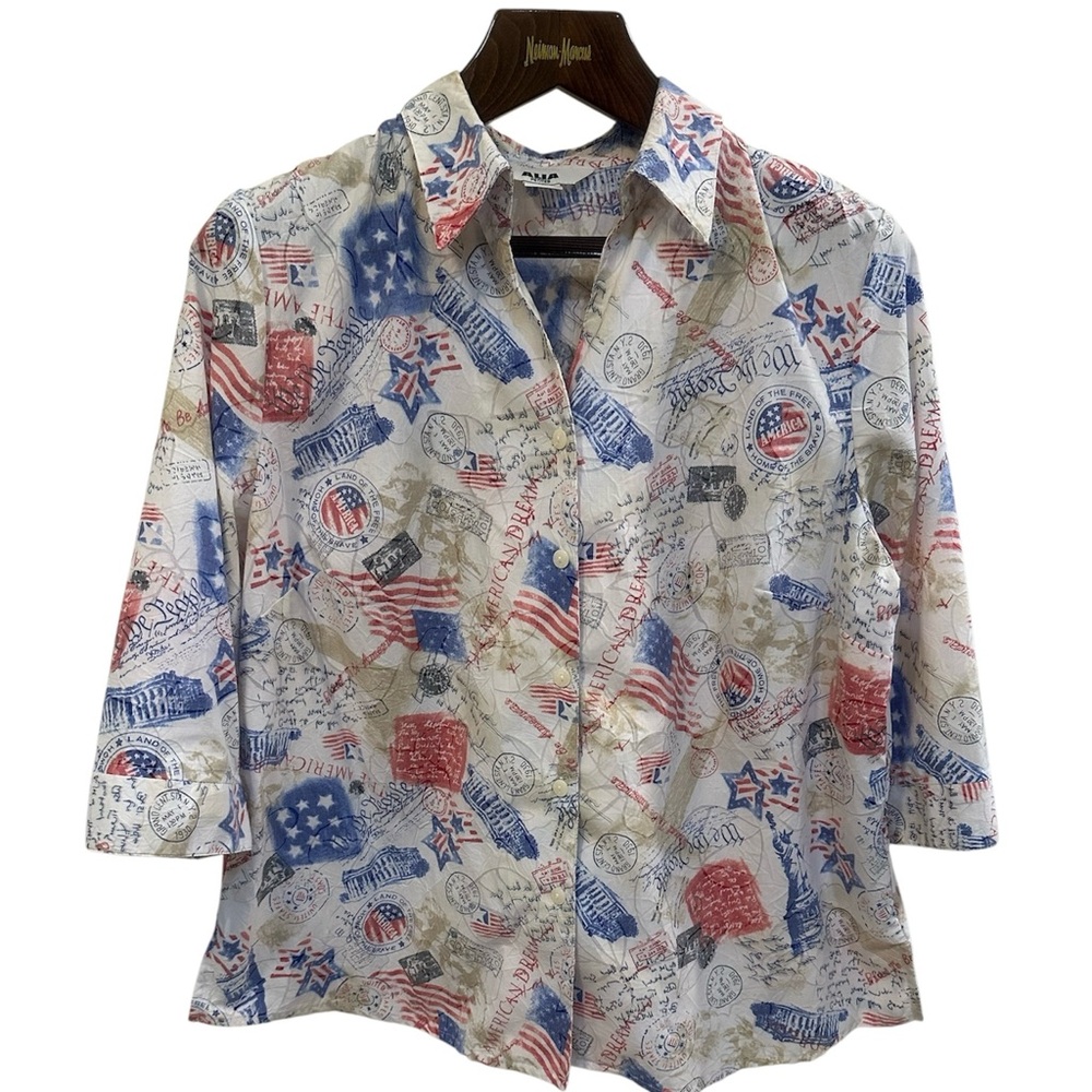 Alia Petites Patriotic Americana Button Down Blouse | Size 16P | 3/4 Sleeve EUC - Picture 3 of 12